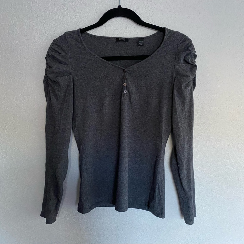 Esprit gray long sleeve with ruched shoulder